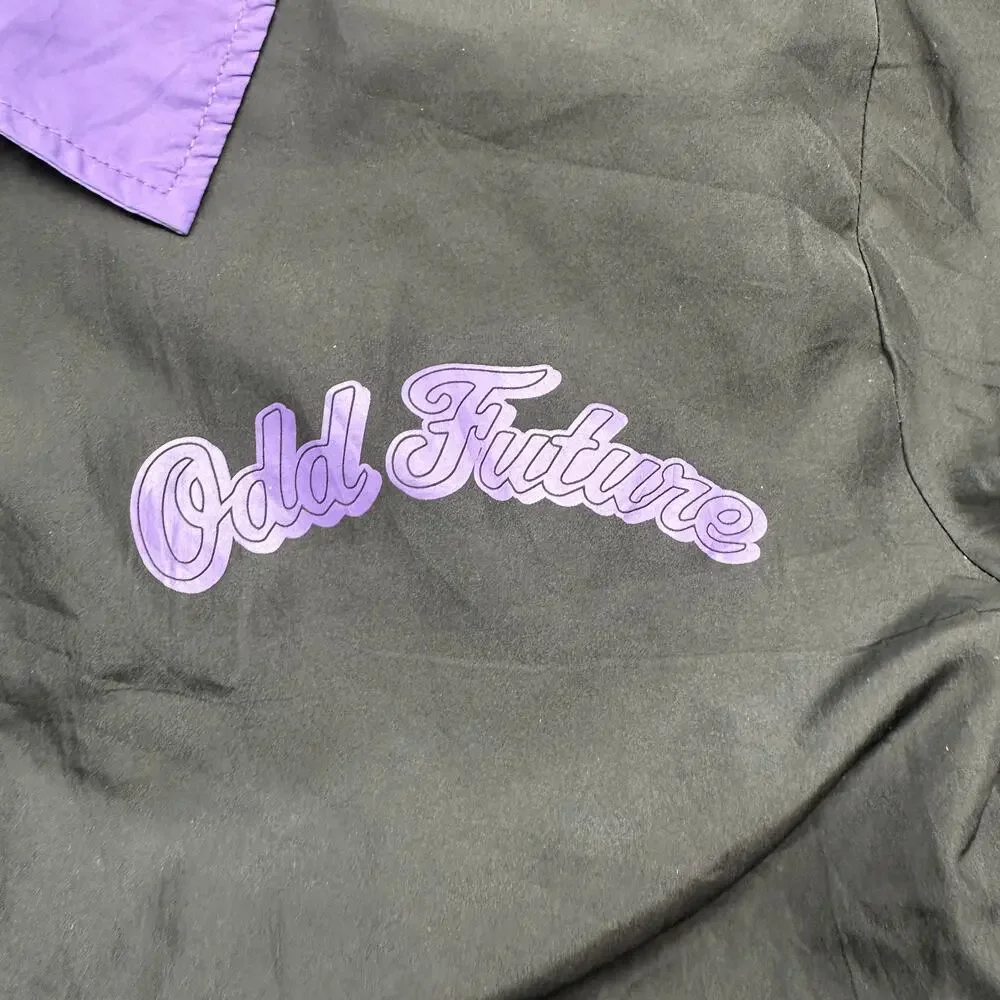 Odd Future Coach Jacket Mens Large Snap Button Lined Purple Black Windbreaker